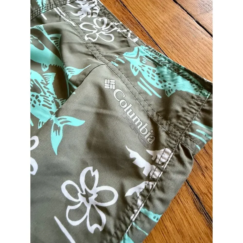 COLUMBIA PFG Omni-Shade 'Fish Responsibly' Green Swim Shorts Mens sz 38